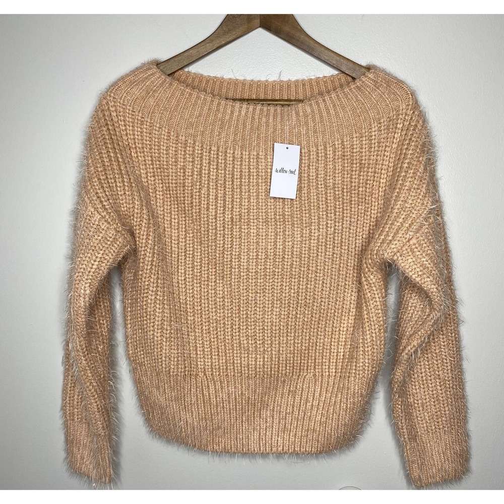 WILLOW & ROOT Sweater Peach Chunky Ribbed Eyelash knit Off Shoulder Size S NWT‎